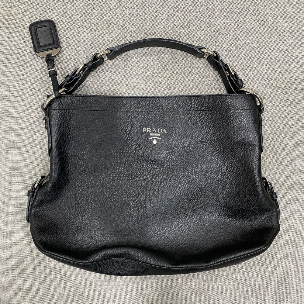 Prada Classic Black Leather Hobo Bag